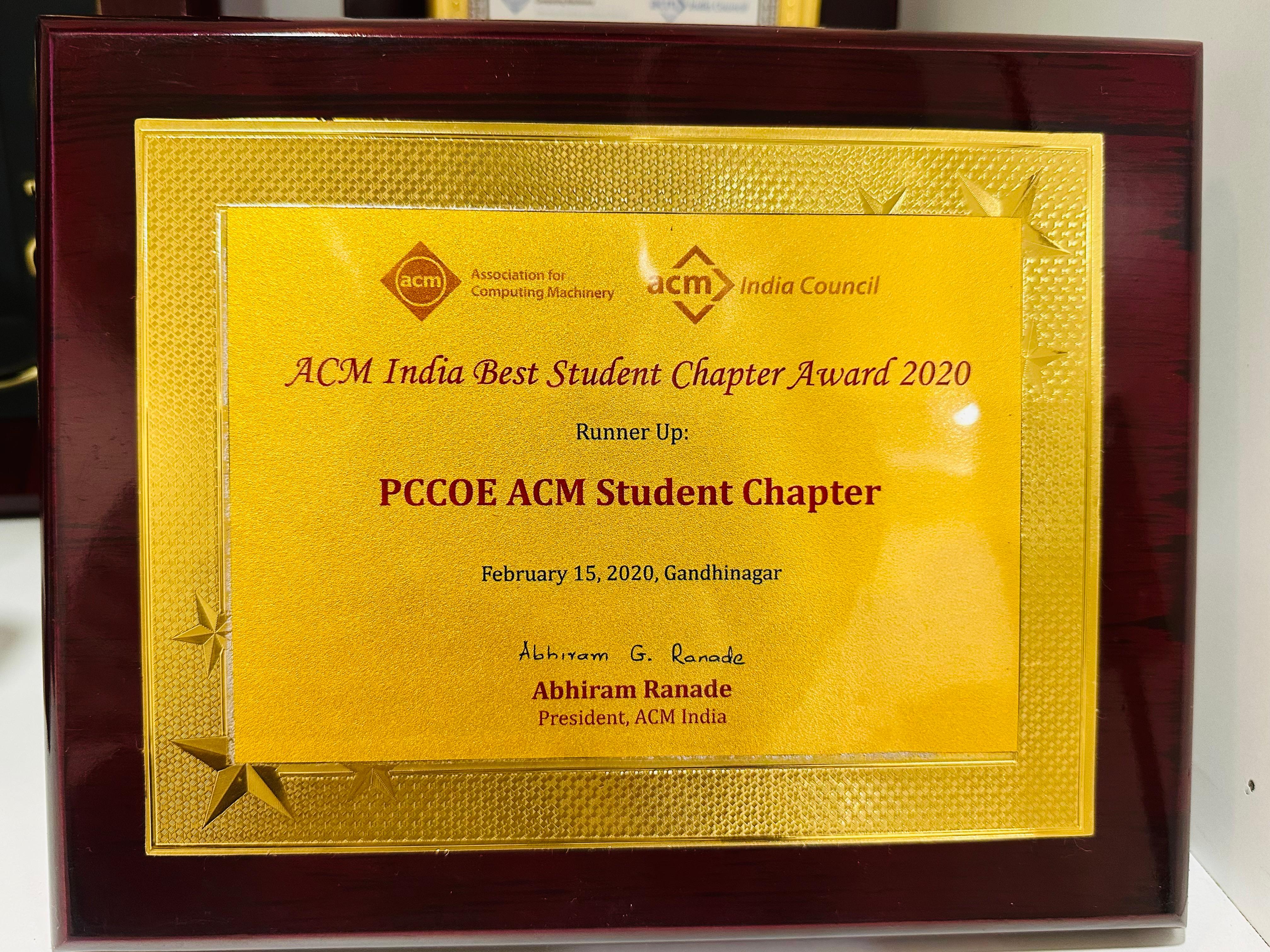 ACM India Student Chapter: Runner-Up for Best Student Chapter