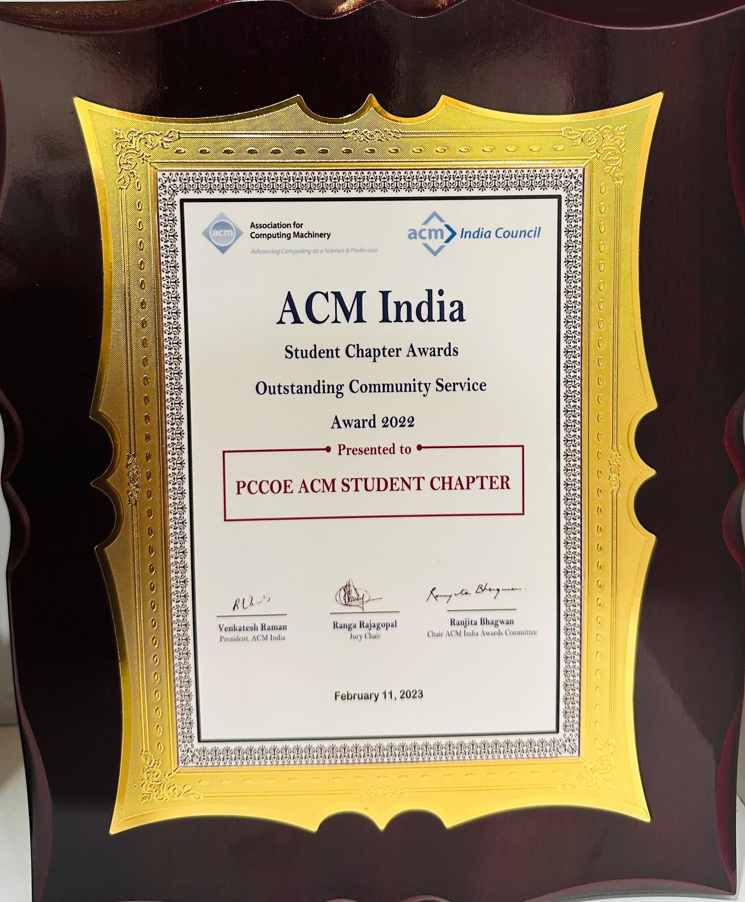 ACM India Student Chapter: Outstanding Community Services Award