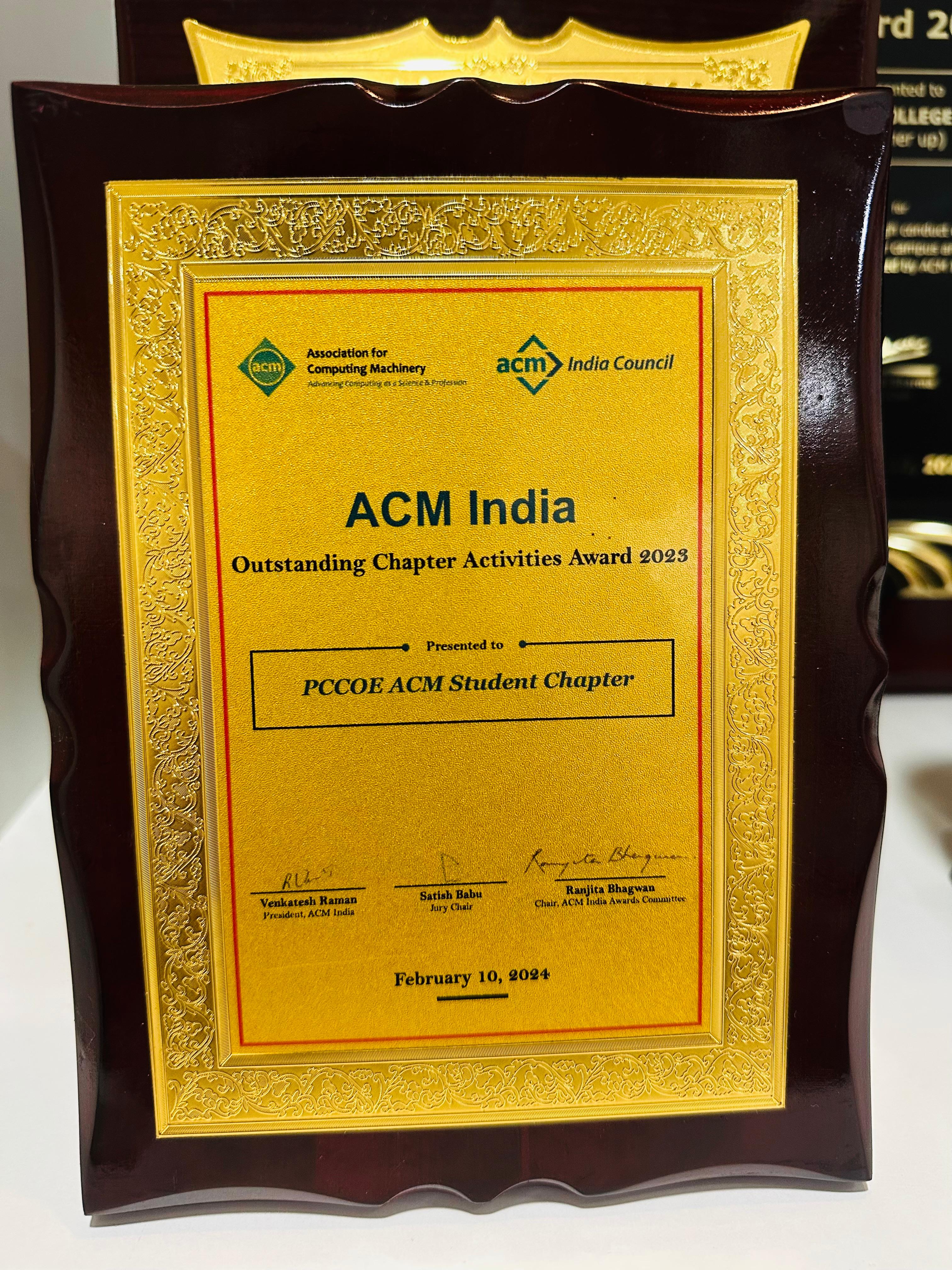 ACM India Student Chapter:  Outstanding Chapter Activities Award